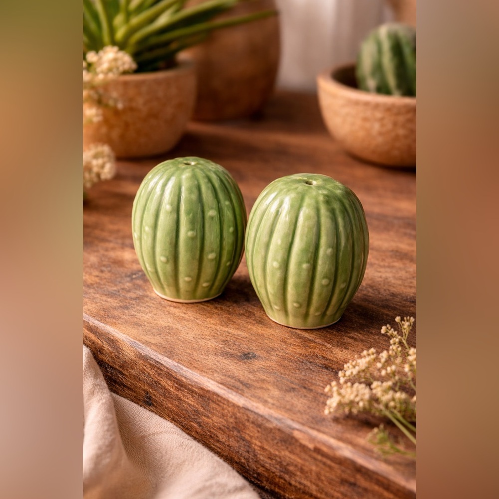 Vintage Green Cactus Salt & Pepper Shakers Set 🌵 Southwestern Ceramic